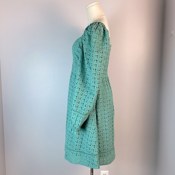 Chelsea 28 CINCHED FRONT EYELET LONG SLEEVE A-LINE DRESS IN GREEN SEAGLASS small - Picture 13 of 14